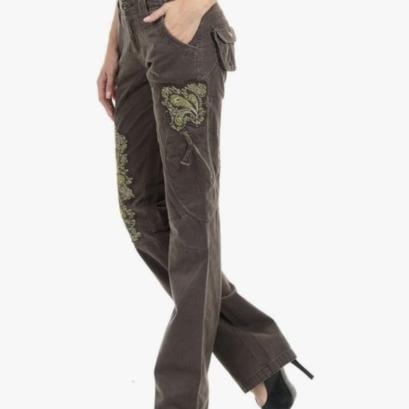 Lucy Pants - Lucy Vintage Styled Low Rise Cargo Fatigues Pants Brown & Green Junior's Large*